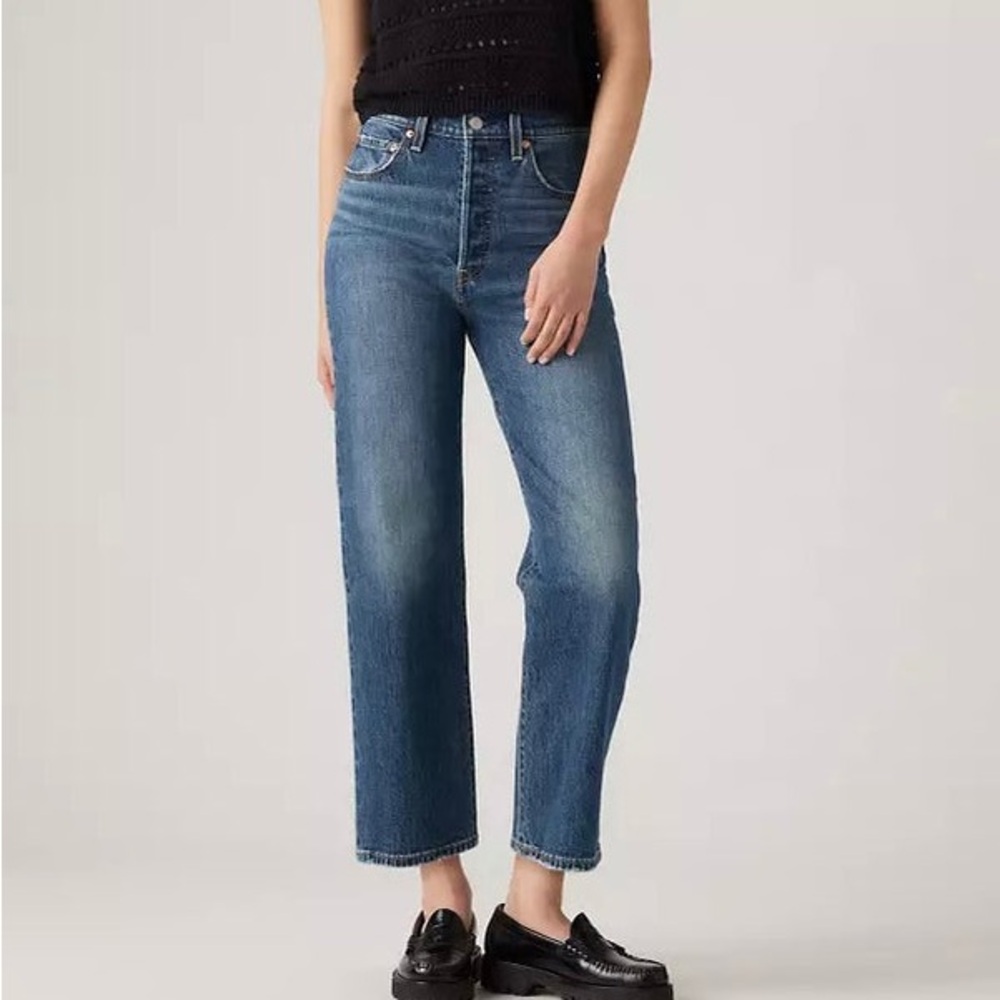 Levi's Women's Ribcage Straight Leg Ankle Denim Jeans Medium Dark Blue Size 24